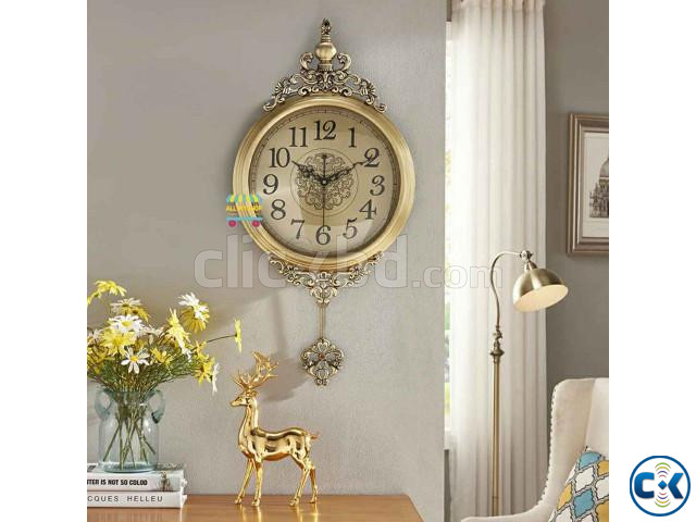 European Style Pendulum Metal Wall Clock large image 0