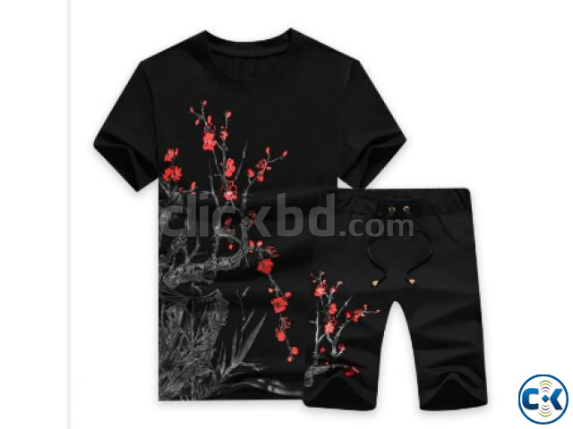Black Printed Summer Combo T-Shirt Pant for Men large image 0