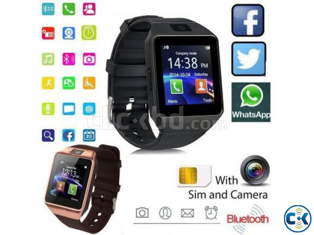 DZ09 Sim and Bluetooth Supported Touch Smartwatch Black large image 1