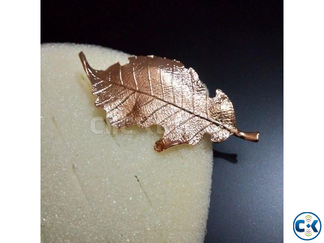 Copper color leaf shaped metal brooch hijab pin large image 0