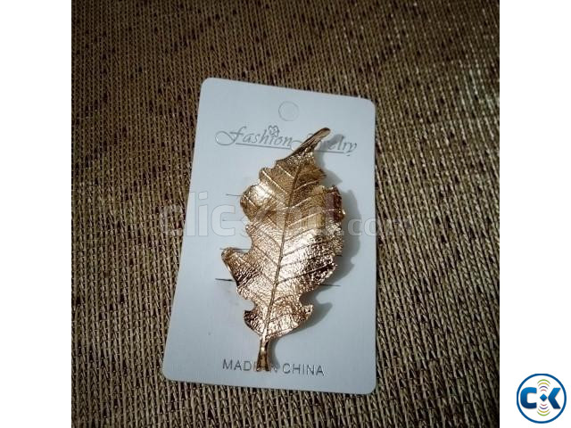 Copper color leaf shaped metal brooch hijab pin large image 1