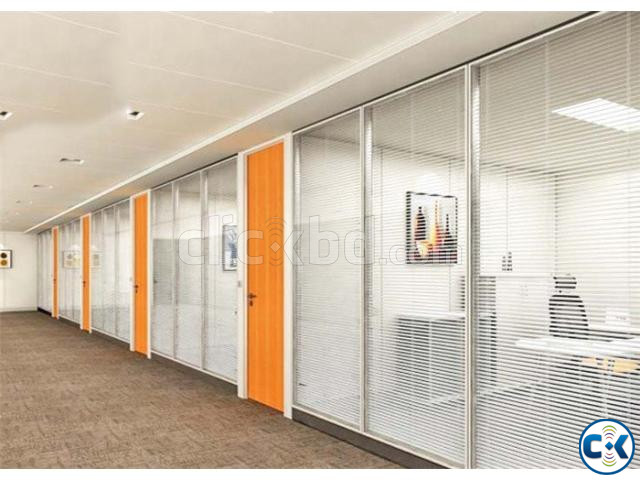 Demountable Soundproof Office Partition Double Glass Fixed large image 2