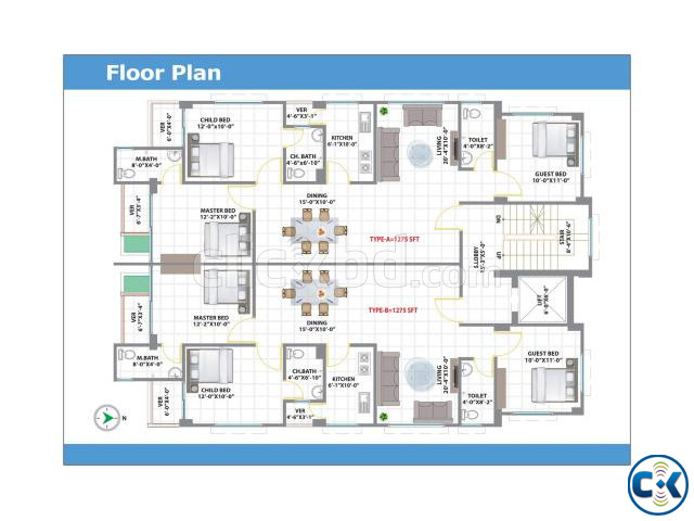 1275 sft south face flats for sale at Bashundhara R A large image 1