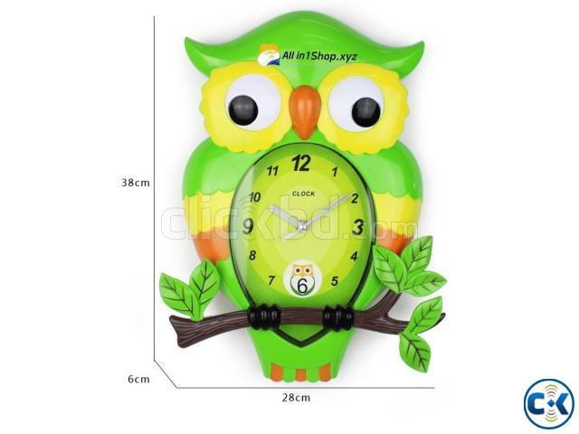 Wall Clock Green Designer Owl Shaped 40 cm X 30cm large image 1