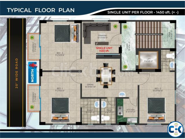 Buy a 1450 Sq F Apartment at Road 4 Sector 1 at Aftabnagar large image 3