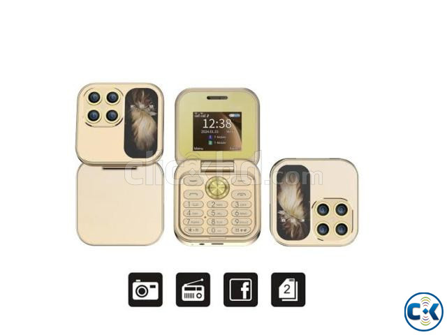 i17 Mini Flip Phone 2 SIM Gold large image 0