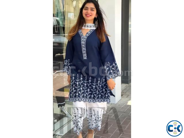Soft Cotton Embroidery Three Piece large image 1