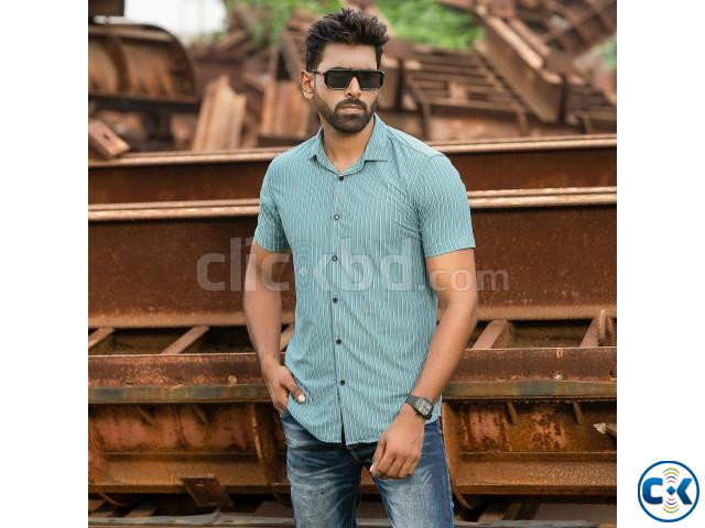 Half Sleeve Stretch Casual Shirt Maroon  large image 1