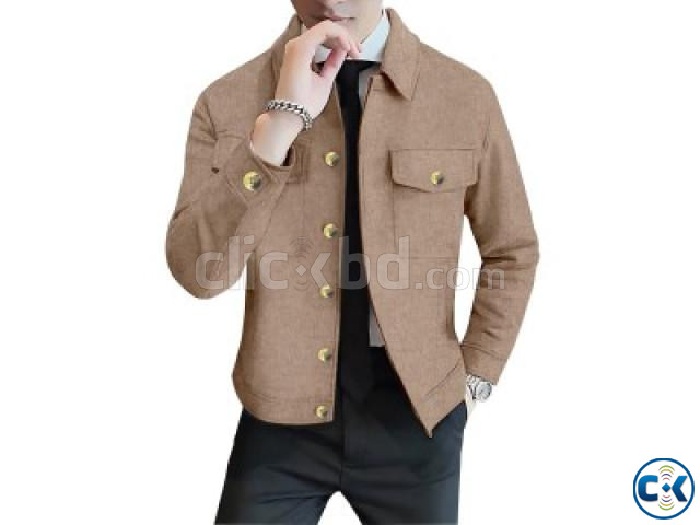 MEN S Button-Up Shacket Jacket Brown Khaki  large image 1
