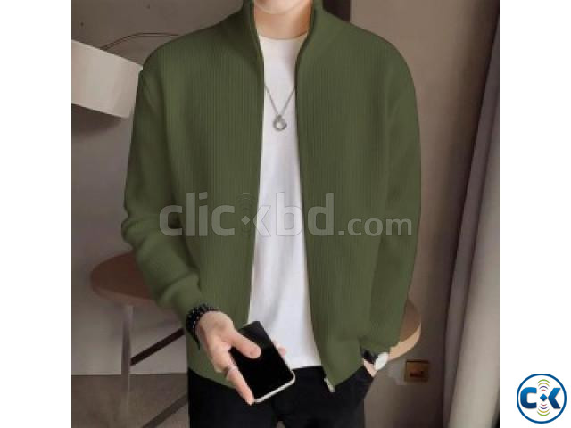 Men s Rib jacket Bottle Green Colour Full Zipper  large image 0
