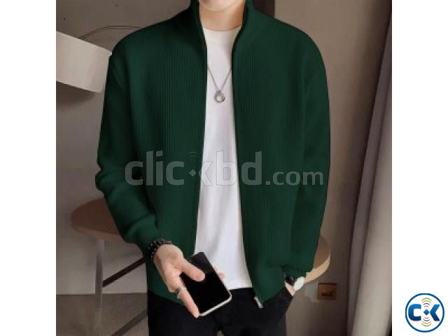 Men s Rib jacket Bottle Green Colour Full Zipper  large image 1