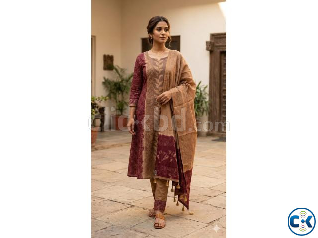 Unstitch Silk Batik Three Piece বাটিক থ্রি পিস। large image 2