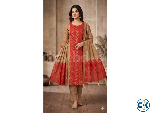 Unstitch Silk Batik Three Piece বাটিক থ্রি পিস। large image 3
