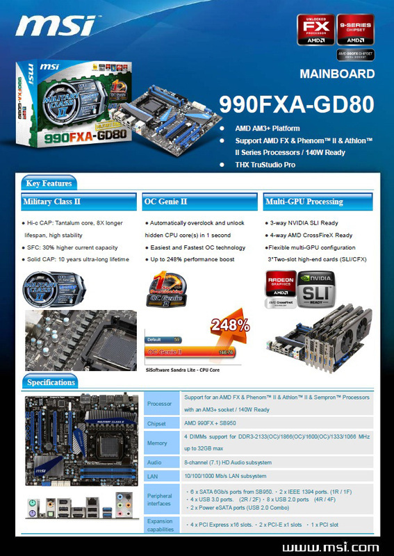 Msi AMD 990FX chipset ATX USB3 SATA6 AM3 MB large image 0