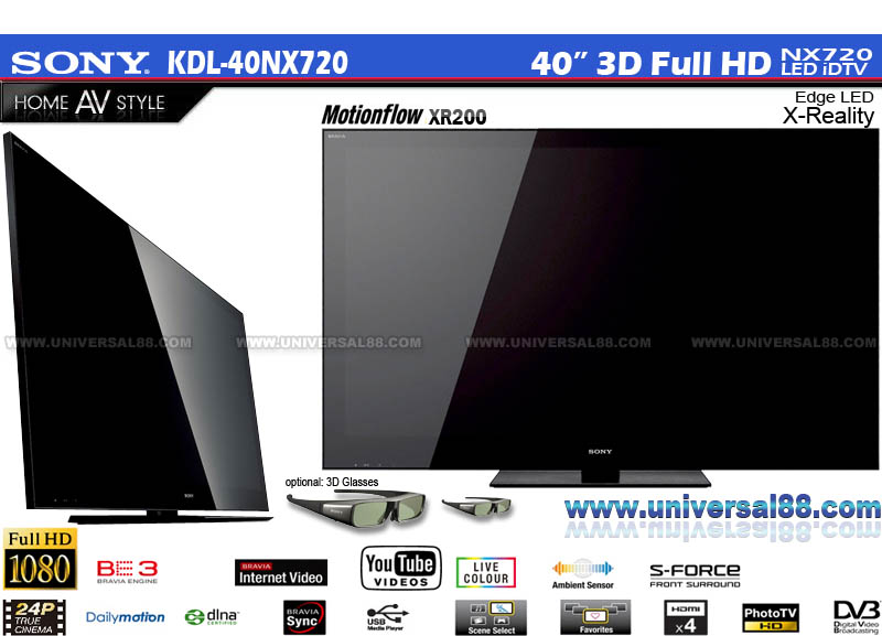 Sony BRAVIA 3D 46 NX720 LED TV large image 1