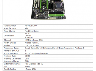 Nvidia XFX 750i SLI Motherboard Intel Core 2 Quad 2.33 Ghz
