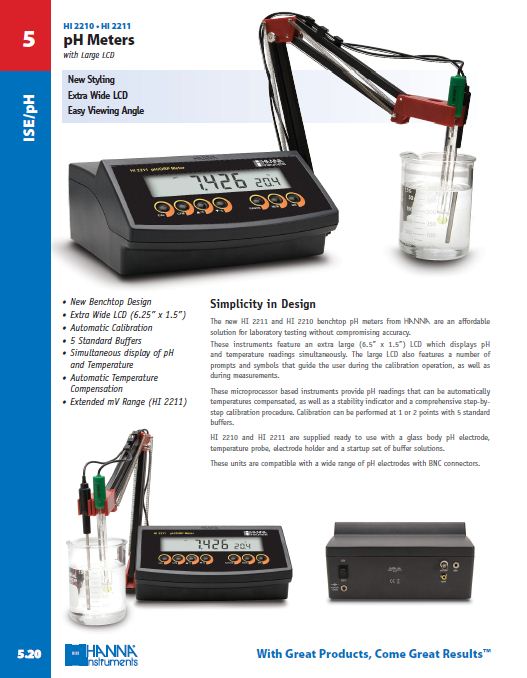 Digital pH mV Temp Meter Bench Type HANNA HI-2211 large image 0