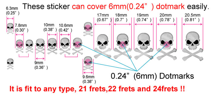 Skull WHITE SILVER GuitarFret Markers Inlay Decal large image 0