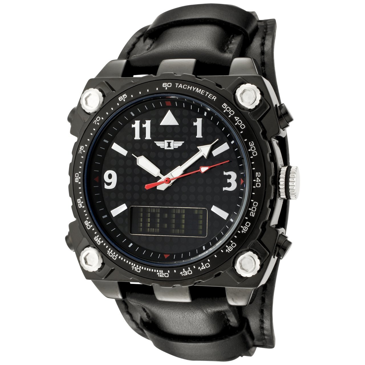 Invicta Black Dial Black Leather Analog Digital large image 0