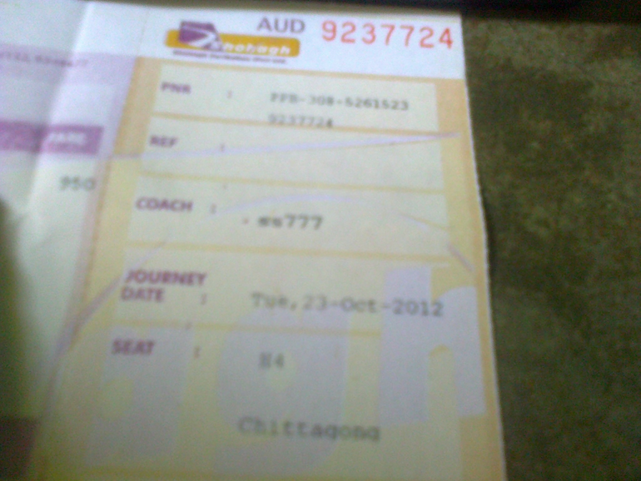 Dhaka to Chittagong Shohag Premium Ticket 23rd October 2012 large image 0