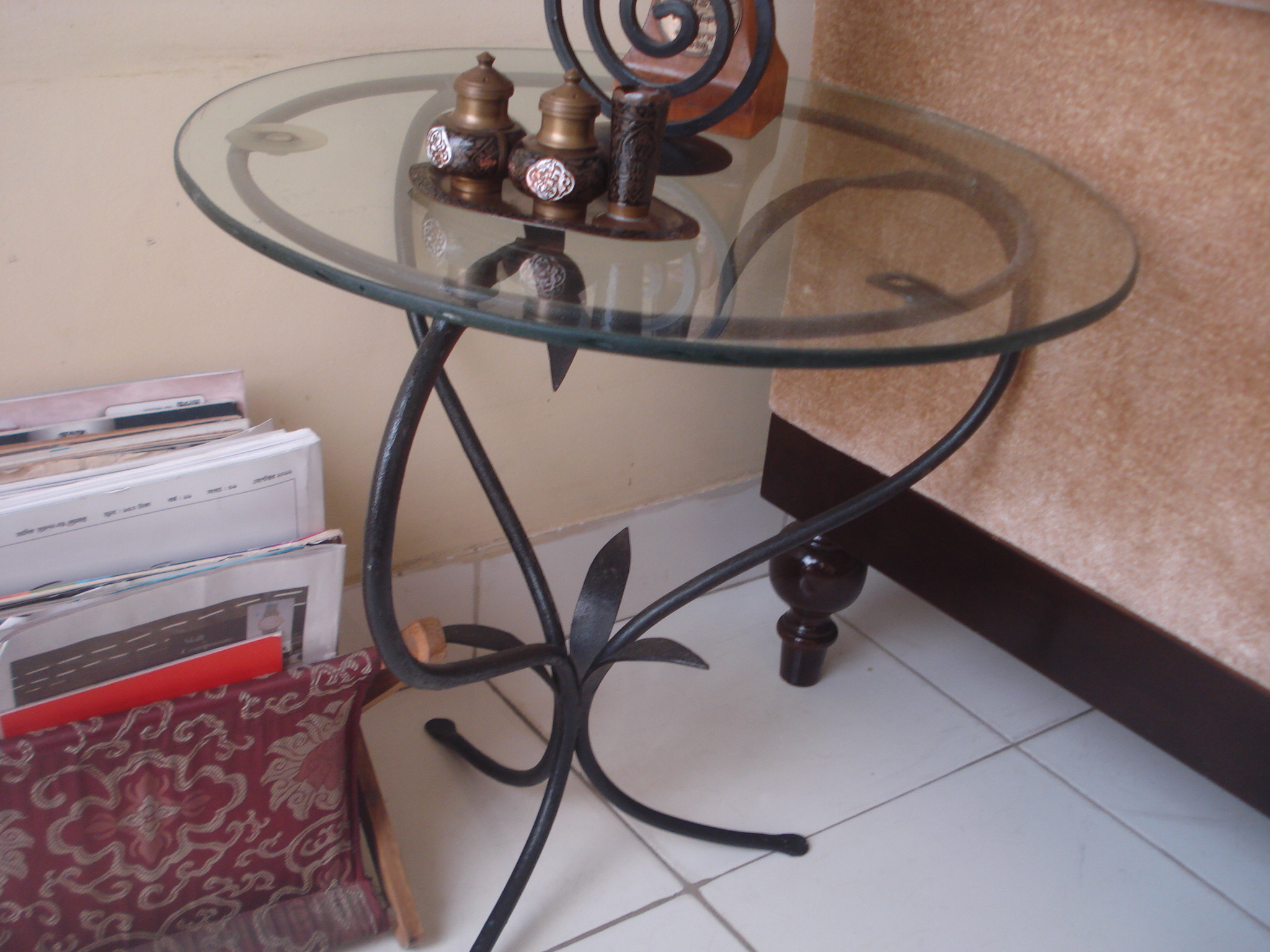 Side table steel made glass top large image 0